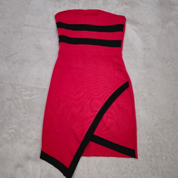 Charlotte Russe ✦ Red Strapless Bodycon Dress ✦ Drop Waist Asymmetrical Tube S - Picture 6 of 16